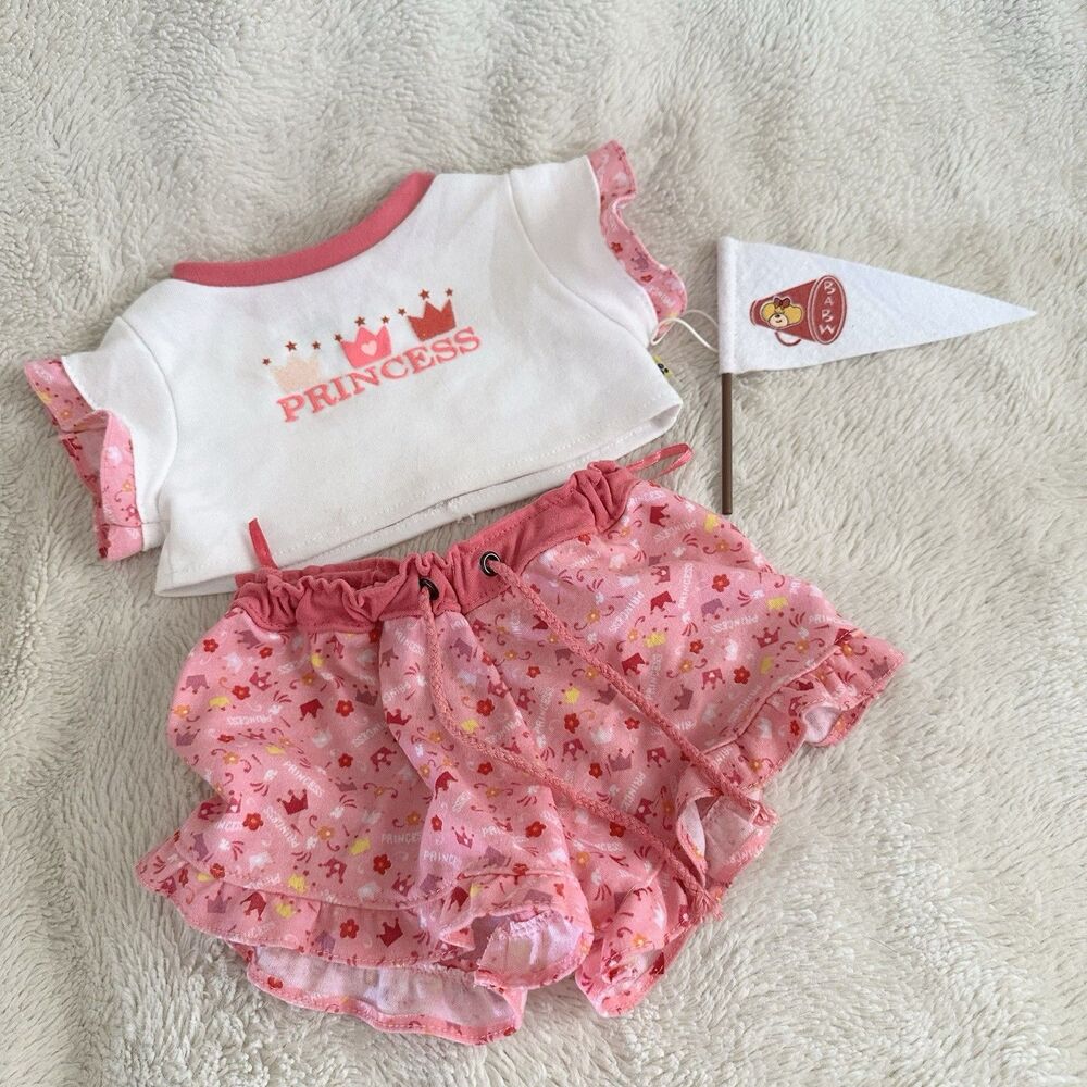 Build A Bear Workshop Pink Princess Pjs Pajamas with Flag Accessory Clothes
